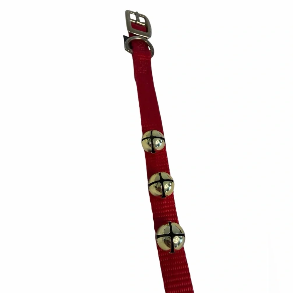 Red Jingle Vinyl Cat Collar with 3 Gold Bells 11” NWOT